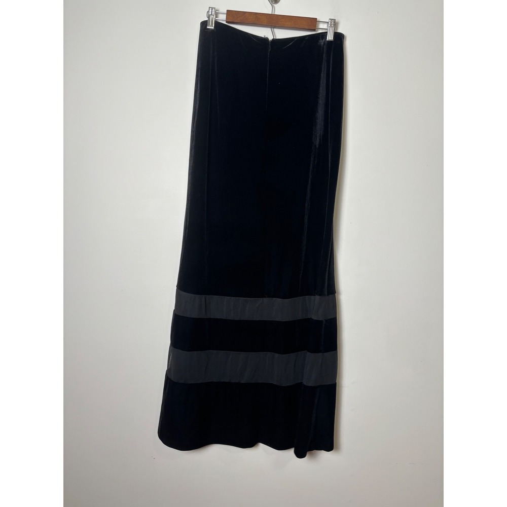 Alex Evenings VTG Velvet Maxi Skirt L Black Velvet Sheer Mesh Trim Gothic Chic - Picture 2 of 8